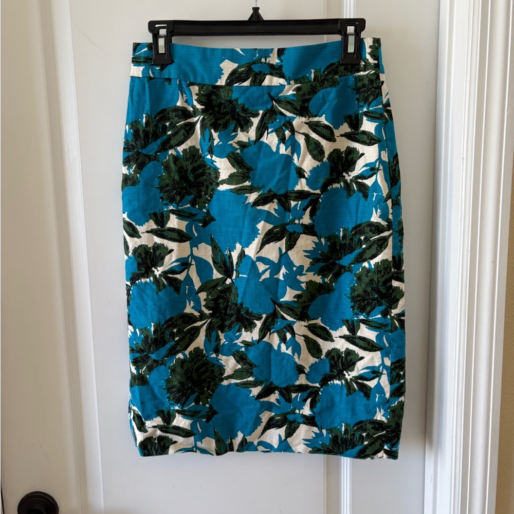 J.Crew No. 2 Pencil Skirt – Blue Green Floral – Size 2 – Lined